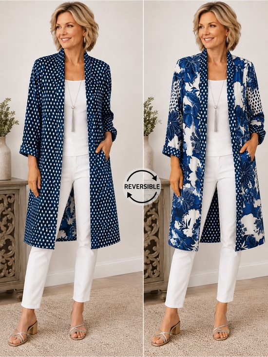 Chico's Jackets & Blazers - Chico’s Reversible Blue Printed Duster Coat